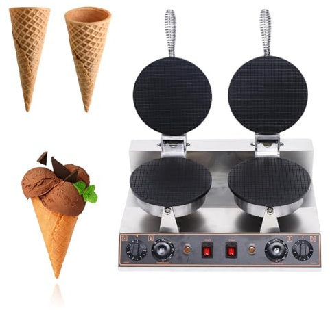 Ice Cream Cone Maker - 1200W Commercial Waffle Cone Machine | 110V 220V Stainless Steel Egg Cone Baker with Temperature and Time Control,Double-110V