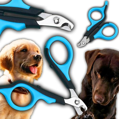 Retoo Krallenschere für Hunde, Katzen, Kaninchen, Meerschweinchen, Krallenpflege Schneider für Haustiere, Sehr Einfach und Sicher Anzuwenden, Rutschfester Griff, Edelstahl, Blau-Schwarz
