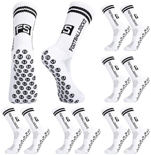 Apricitie 6 Paare Fussball Socken Kinder Fußballsocken Anti Rutsch Grip Jungen Fußball Socken Rutschfeste Sportsocken für Fussball Basketball Laufen Rugby Tennis (M,Weiß)
