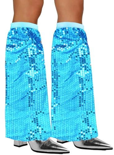 JAWUZ 2 Stück Pailletten-Stulpen, 70er-Jahre Abba Kostüm Disco Outfit Damen, Sequin Leg Boot Covers, Glitzer Kostüm für Karneval, Mottoparty - Blaue Farbe