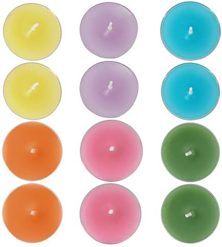 Scented Tea Light Candles 12 Pack Pastel Color Hand Poured Smokeless 4 Hours Clean Burning Small Round Clear Cups Tealight Candles for Romantic Dinners Wedding Centerpieces Cozy Evenings