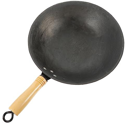 POPETPOP Poêle Wok de Cuisine avec Poignée Wok Traditionnel Chinois Poêle à Frire Profonde Ustensiles de Cuisson