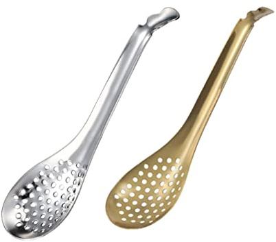 HOLIDYOYO Cucharas Coladoras Ranuras para Escurrir Alimentos de Acero Inoxidable 2 Piezas y Colar Arroz Glutinoso Fácilmente para Cocina y Guisos