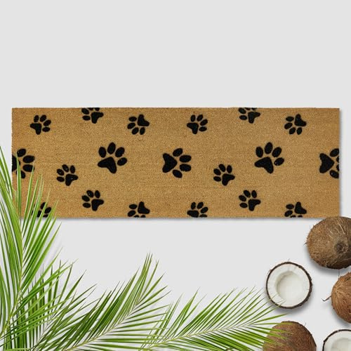 Astra Paillasson Empreintes de Pattes Coco 50 x 150 cm Naturel - Tapis Coco pour l'extérieur et l'intérieur - Paillasson antidérapant et très résistant
