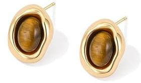WATEFOER Gold Chunky Tigers Auge Stein Ohrringe für Damen, 14k Vergoldet Strass Quadrat Ohrstecker Hypoallergen S925 Silber Nadel Statement Ohrringe Schmuck Geschenke für Weihnachten Muttertag