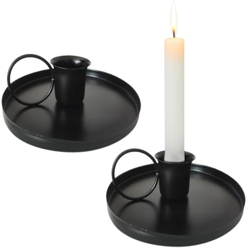 UZEXYO 2 Pcs Candlestick Holders Metal Taper Candle Holder black candle holders Single Head Retro Chamber Candle stick Holder Stand Christmas Candle Stick Simple Table Decoration for Wedding Dinning