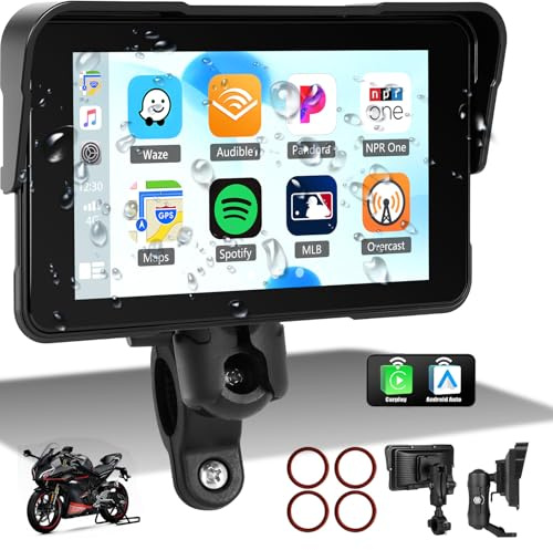 SIXTOP Écran CarPlay Moto avec GPS, CarPlay et Android Auto sans Fil, Portable GPS Navi pour Moto, Étanche IP68, 5 Pouces Écran Tactile avec Bluetooth et Siri
