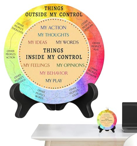 Calm Wheel Holz- Guía de emociones de 18 x 18 cm, tarjeta de salud mental, instrumento de identificación de sentimientos | para áreas de trabajo, salas de estudio, sesiones de terapia, dormitorios