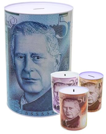 Litetron Money Tin 1pk 12x16cm Box £5 £10 £20 £50 Pound Note Saving Cash Piggy Bank, Cash Coin, Tinplate, Savings Tin for Kids Gift to Save Birthday Money, Holiday and Christmas Fund (Medium)