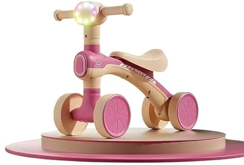 Baby Balance Bike for 1 Year Old Boys Girls, 12-24 Months Toddler Balance Bike with Removable Basket, Adjustable Seat, 4 Wheels Infant Bike, First Birthday Gift Pink Green Coffee Blue (Pink)