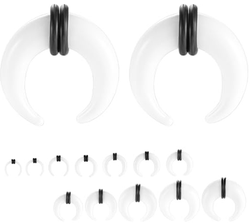 ZS 1 Paar Glas Septum Dehnungsset - C förmige Dehnstäbe mit O Ringen, 14G to 5/8 Buffalo Septum Retainer Ringe für Nasen Ohrpiercings (Weiß,8g(3mm))