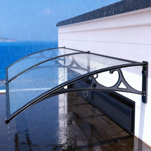 Auvent pour Porte D'entrée 60 80 120 200 360 cm Porte Toit Marquise, Plaque Polycarbonate, Porte D'entrée Trapézoïdale, Protection Contre La Pluie, Balcon(120x400cm)