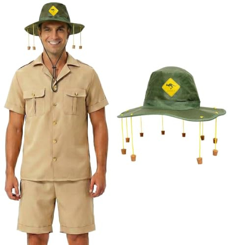 Explorer Costume & Koala Cork Hat – Australian Outback Safari Fancy Dress Set for Adults – Funny Aussie “Down Under” Costume for Australia Day, Travel Parties, Festivals & Themed Events