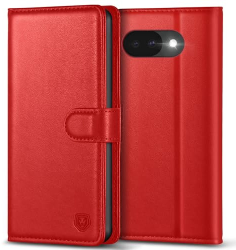 Kuafcase for Google Pixel 10a Case with 4 Card Slots Magnetic Closure Kickstand Shockproof Protective Phone Case for Google Pixel 10a - Red