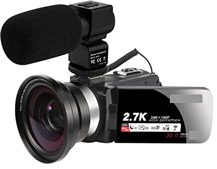 Cámara Digital, Videocámara de visión Nocturna 2K Zoom 16X Cámara de Video Vlog infrarroja for 2.7K 30MP Grabadora Digital portátil Transmisión en Vivo(No SD Card,with Mic Lens)