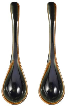 Genérico 2 Cucharas de Sopa de Cerámica sin Vacío, Cuchara Multiusos para Servir, Utensilios de Cocina Japoneses, Tamaño Estándar, Color Esmaltado Claro, Ideales para Sopa, Postre