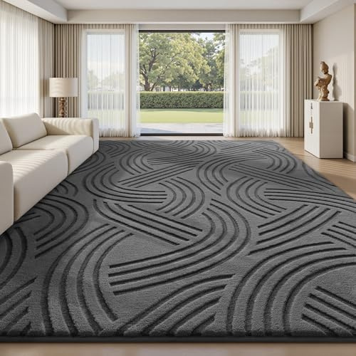 Sour Lemon Rugs Living Room Bedroom 160x230cm, Large Washable Grey Carpet | Modern, Anti Slip, Washable, Soft Fluffy Plush Memory foam High-Low Short Pile Bedside Nersy Rug Mat for Kids PlayRoom