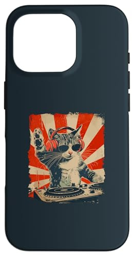 Drôle DJ Cat Disco Sound Tech Casque Musique Coque pour iPhone 16 Pro