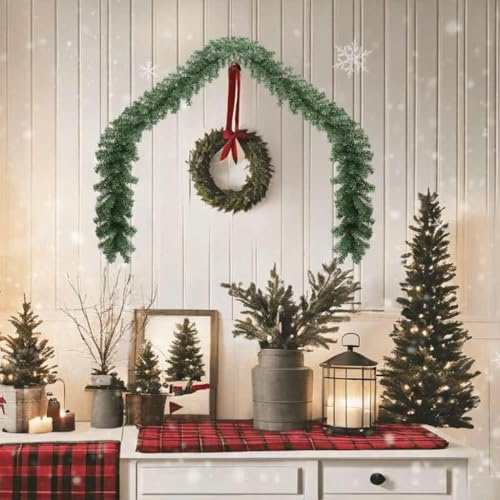 QUAHEAS Weihnachtsgirlande PVC grün 5 m mit 450 Zweigen wetterfest für Innen und Außen, Tannenzweige Deko für Fenster, Kamin, Geländer, Advent Weihnachtsfest Stimmung