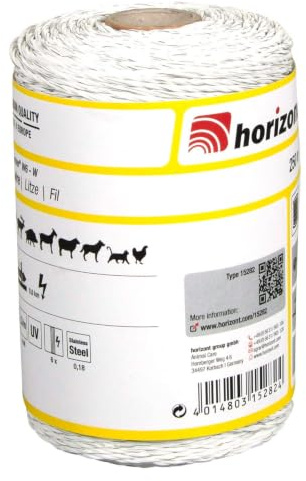 horizont Weidezaunlitze farmer W6-W, weiß, 250m, 6 x 0,18 mm Leiter | aus hochwertigen Kunststoffen, hohe Leitfähigkeit, für den Stromzaun