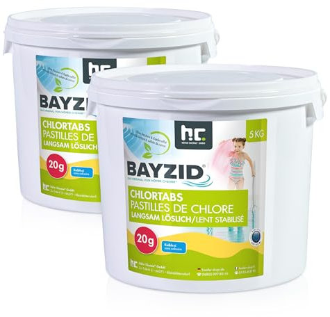 Höfer Chemie Chlor Tabletten langsam löslich 20g 2 x 5 kg Bayzid - zur dauerhaften Chlorung von Pool und Schwimmbad - Hochwirksam gegen Bakterien und Pilze