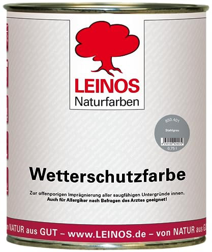 LEINOS Wetterschutzfarbe 750 ml | Stahlgrau Holzlasur für Holzfassaden Fenster Gartenhäuser | wetterbeständige Deckfarbe, effektive Versiegelung, langanhaltender Schutz auf Ölbasis im Außenbereich