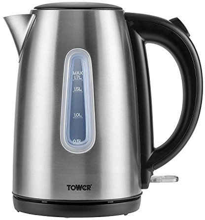 Tower T10015 Infinity Rapid Boil Jug Kettle with Boil Dry Protection, Automatic Shut Off, Removable Washable Filter, 3000 W, 1.7 Litre, Brushed Stainless Steel