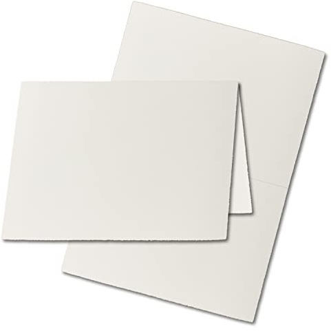 75x DIN A5 Vintage Faltkarten, Büttenpapier, 148 x 210 mm (offen: 210 x 297 mm) - hochdoppelt, Weiß (Naturweiß) 240 gr - Vellum Oberfläche mit Büttenrand