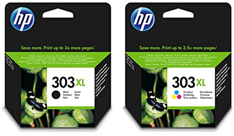 HP Tintenpatrone, 303XL, 3YN10AE, original, schwarz / 3farbig, 12/10 ml (schwarzweiß/farbig), 600/415 Seiten (schwarzweiß/farbig) (2 Stück), Sie erhalten 1 Packung á 2 Stück