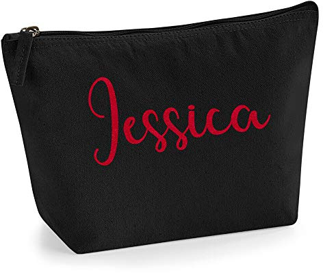 Personalisiert Großer Name Initialen Text Kosmetiktasche Damen Schminktasche für Handtasche Makeup Tasche mit Texturdruck - Rote Flocke - M | Schwarz