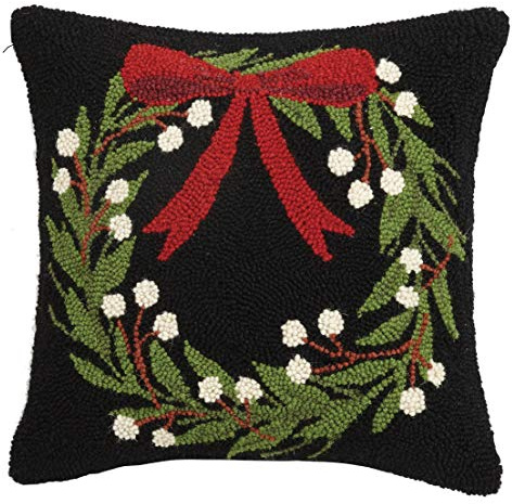 Peking Handicraft 31JES253C16SQ Wreath Holiday Hook Pillow, 16-inch Square
