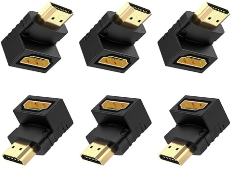 J&D 90 Grad und 270 Grad HDMI Adapter, 6 Stück Gold-Plated Rechter Winkel Männlich auf Weiblich HDMI Adapter 90 zu 270 Grad