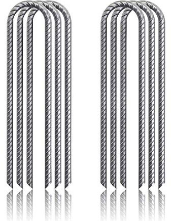 G&B Ground Rebar Stakes Garden Staples Tent Nails Galvanized Steel U Pegs Gardening Anchors, Heavy Duty Landscape Pins for Camping Tents Trampoline Canopies Sheds Ports Swing Sets (6)
