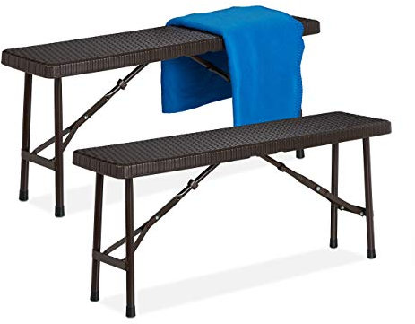 Relaxdays Bierbank 2er Set, Faltbare Partybank für Terrasse & Garten, Kunststoff, Campingbank HBT: 42x100x25 cm, braun