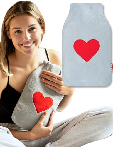 soxo Lustige Wärmflasche Mit Bezug Geschenk Für Frauen Männer Geschenke Lustig Wärmeflasche Grau mit rotem Herz