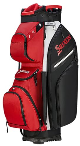 Srixon, Premium Cart Golf Bag, 14 Schlägerteiler, 11 Reißverschlusstaschen, darunter eine mit Velours gefütterte Wertsachen- und eine isolierte Coller-Tasche, Scorekarte, Stift- Cart Lock Bottom Base