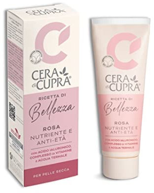 Cera di Cupra, Crema Rosa Nuova Formulazione, con Acido Ialuronico, Vitamine e Acqua Termale, Azione Idratante e Antietà, Made in Italy, Dermatologicamente Testata, Tubetto da 75 ml