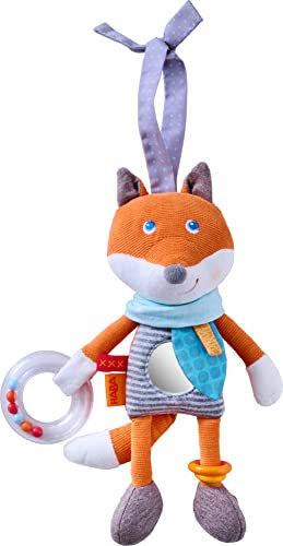 HABA 306686 - Entdeckerfigur Fuchs Foxi - Großes Babyspielzeug für Babyschale, Buggy und Spielbogen, mit Spiegelfolie und Rasselring