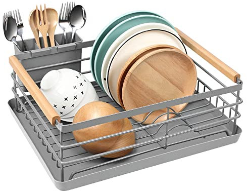 BRIAN & DANY Abtropfgestell für Geschirr, mit herausnehmbarem Tablett, 42× 30× 15 cm, Grau