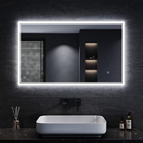 SONNI Badspiegel mit Beleuchtung 100x60 cm beschlagfrei Badezimmerspiegel mit Beleuchtung Lichtspiegel mit Touch-Schalter Wandspiegel IP44 Wandschalter