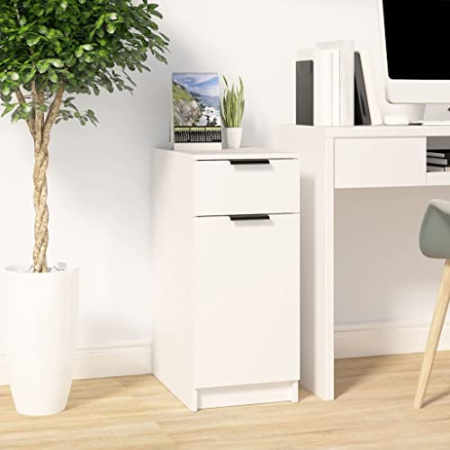 WIFESE Schreibtischschrank Weiß 33,5x50x75 cm Holzwerkstoff Nachttisch Kleiner Schrank Schubladen Organizer Aktenschrank Büroschrank mit 1 Schublade und 1 Fächer Zeitloses Design für Büros Zuhause