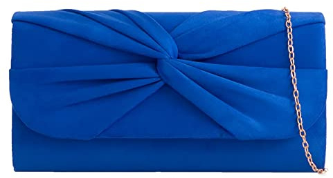Bolso de mano de ante plisado estilo nupcial para boda, baile de graduación, noche, fiesta, azul real, Medium