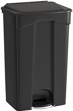 Krollen Industrial 92 Qt. / 23 Gallon Black Rectangular Step-On Trash Can, Hands-Free Disposal, Garbage Bin with Foot Pedal