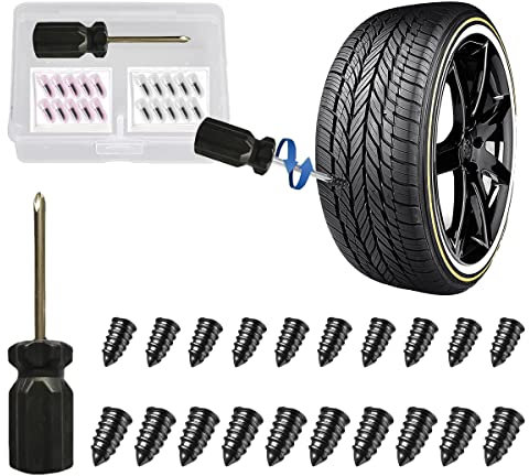 GradCap 20 pcs Tyre Repair Screw, Fast Self-Service Car Puncture Repair Kit, Tire Rubber Nails Tool, Emergency Car Accessories for Bike Motorbike Bicycle Flat Tire Plug with Storage Tool Box (10S/10L)