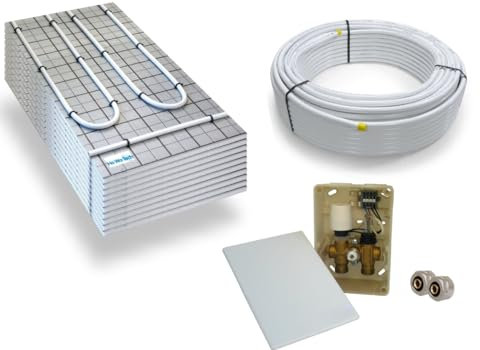 Warmwasser Tackerplatte Fußbodenheizung HoWaTech TAC Komplett Set 5/10m² Dämmplatte 20mm EPS WLG 045 DES und E-Regelbox für bauseitigen Thermostat, Heizfläche:10.00m²