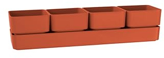 Teraplast Vase élégant Design Sierra, composé de 4 Pots carrés et d'une Soucoupe, Dimensions 48 x 12 x 11 cm, jardinière pour Plants et Plantes succulentes réexistantes aux UV (Coral (Rouge))