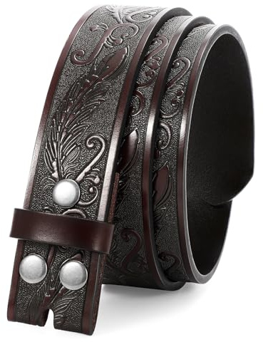 JasGood Western läderbälte för män (utan spänne), 3,8 cm bredd, G-stil kaffe, Für Taillengröße 121cm-130cm