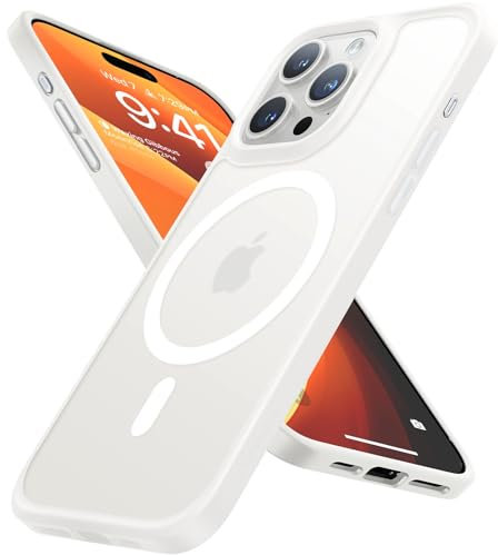 TORRAS Guardian-Mag für iPhone 15 Pro Hülle für MagSafe Nr.1 Schutzkraft und Magnetkraft Handyhülle iPhone 15 Pro Case Stoßfest Kratzfest Schutzhülle Cover Edle Matt Weiß