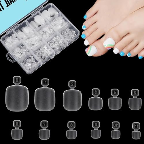 TOMICCA 120 Pièces Faux Ongles Pieds, 12 Tailles Acrylique Faux Ongles Pied avec Boîte, Capsule Americaine Ongle Artificiels pour Femmes Filles Salon de Manucure Nail Art