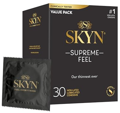SKYN Supreme Feel Non-Latex Condoms, 30 Count, Ultra-Thin & Pre-Lubricated for a Natural, Smooth Fit